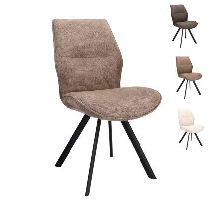 Moderní jídelní židle Jade s čalouněním v elegantních zemitých tónech a černými kovovými nohami. Skvěle padne do každého interiéru.